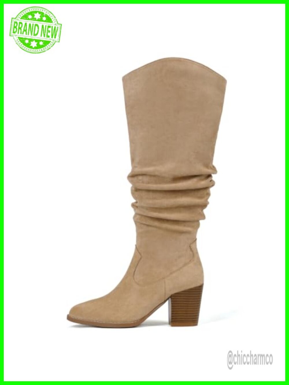 Womens Knee High Suede Boots Wide Calf Tall Slouch Block Heel